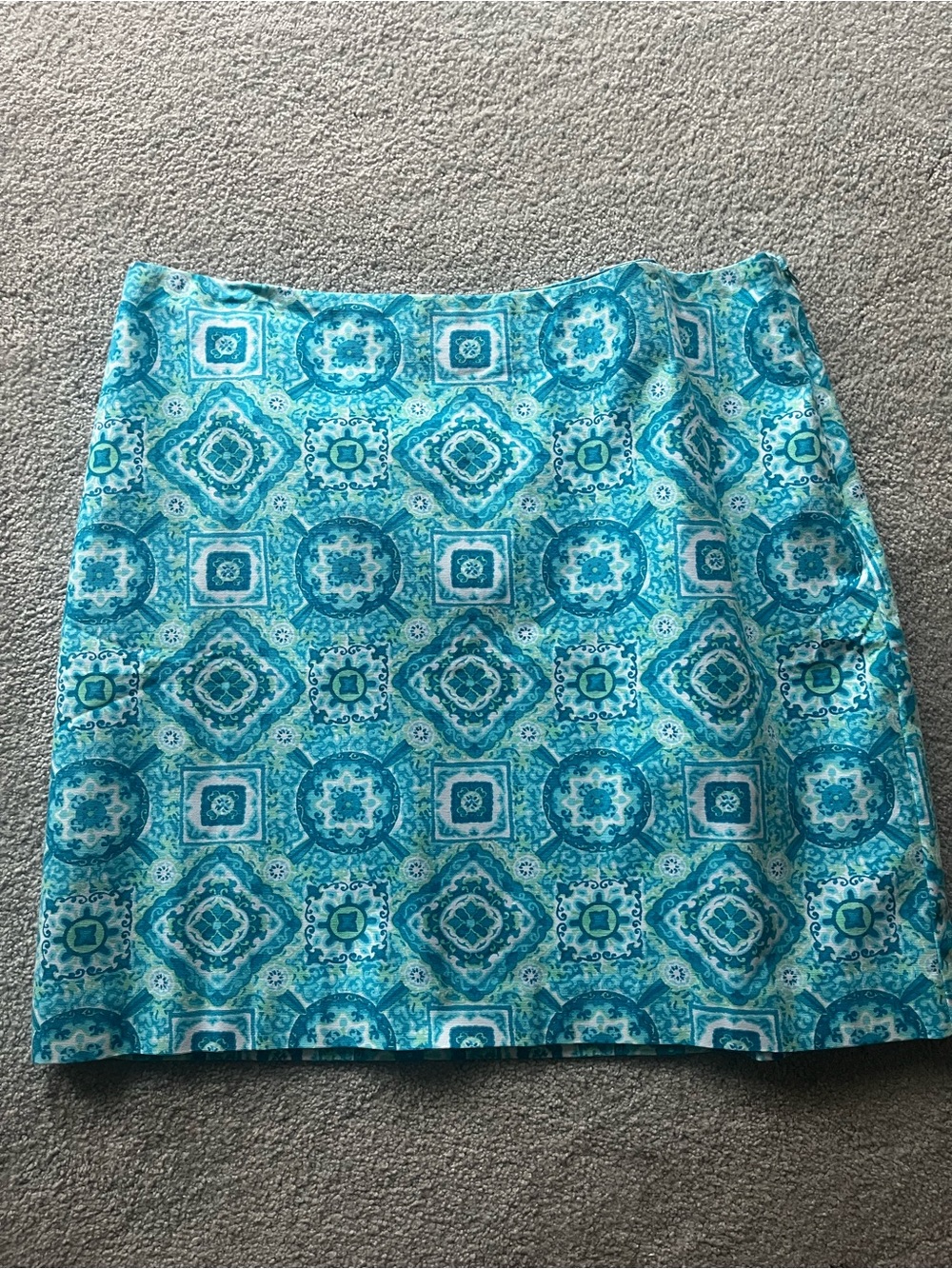 Talbots Turquoise Tile Print A-Line Skirt 16P